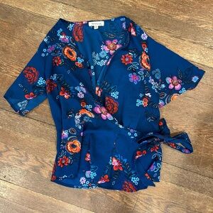Monteau Blue Floral Wrap Blouse